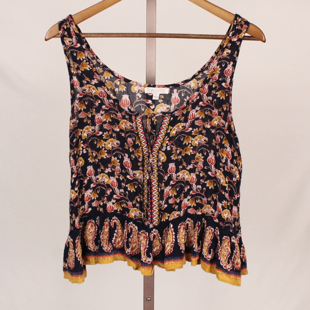 Patrons of Peace Floral Tie Neck Ruffle Cropped Tank